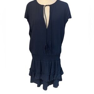 Vacate Navy Blue Dress Textured Fabric Tiered Hem Dropped Waist Sz L